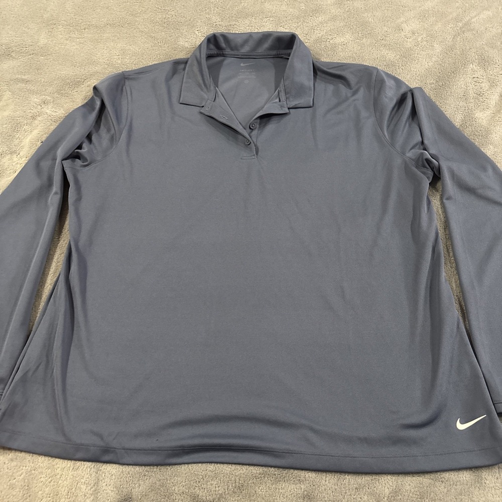 Women's Nike XXL Dri-Fit Blue/Gray Long Sleeve Polo Button Up Shirt #022